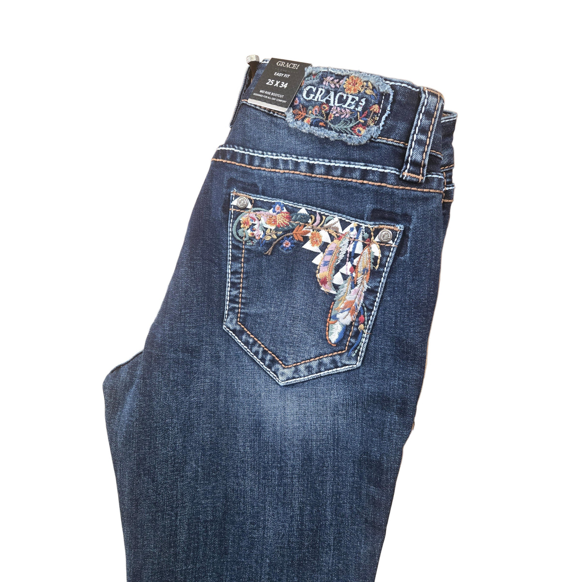 Grace in LA Women's Plain Midrise Bootcut Jeans- Blue
