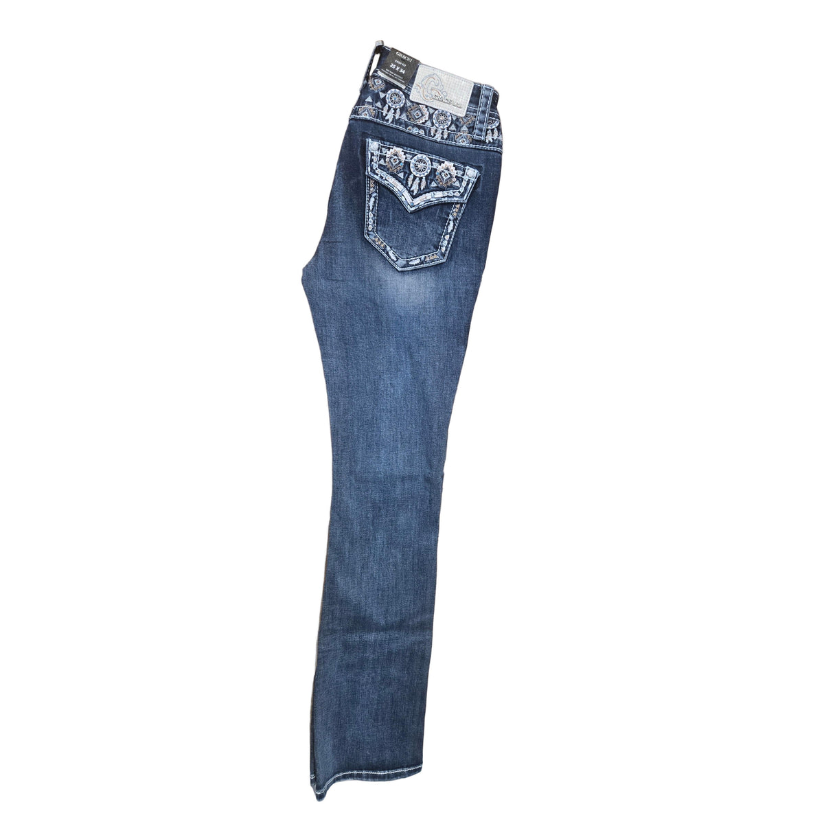 Grace in LA Women's Aztec Faux  Bootcut Jeans - Blue
