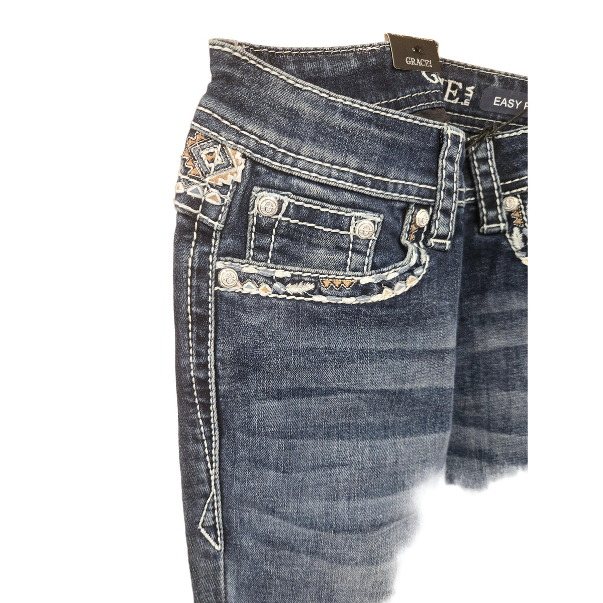 Grace in LA Women's Aztec Faux  Bootcut Jeans - Blue