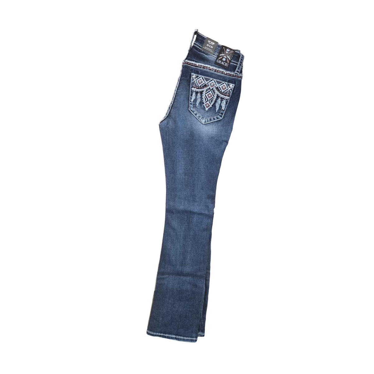 Grace in LA Women's Aztec Bootcut Jeans - Blue