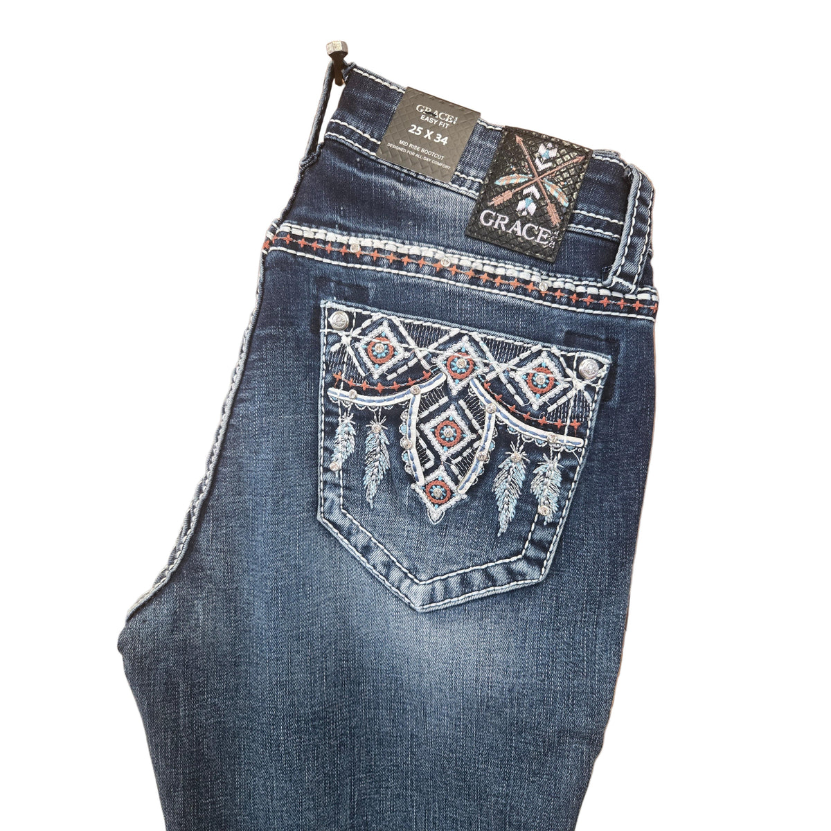 Grace in LA Women's Aztec Bootcut Jeans - Blue