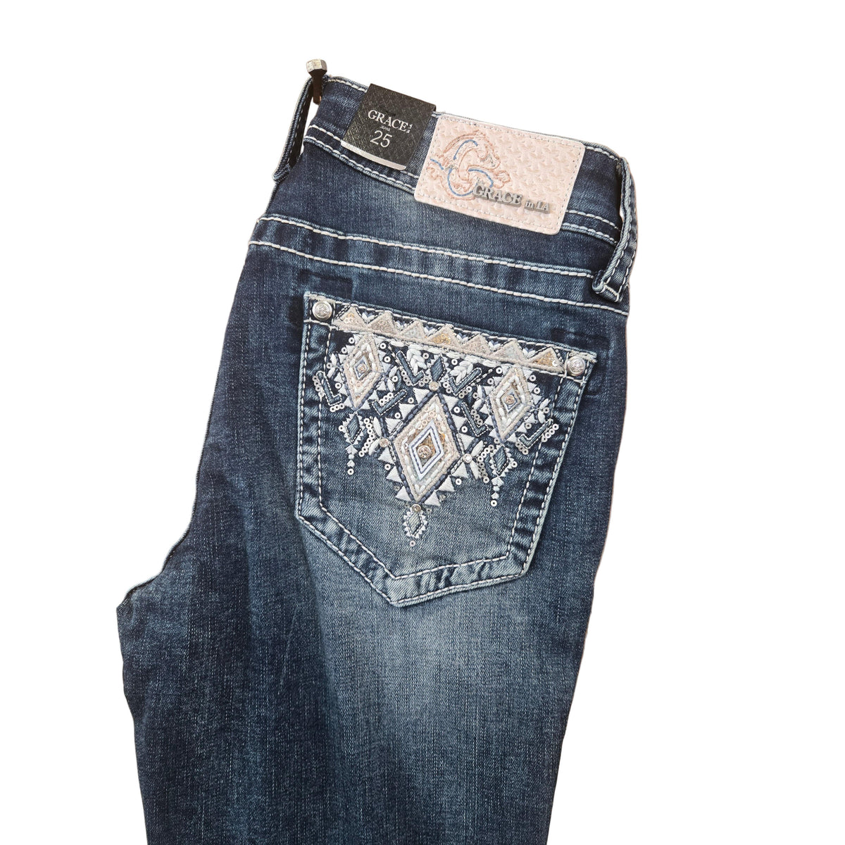 Grace in LA Women's Aztec Bootcut Jeans - Blue
