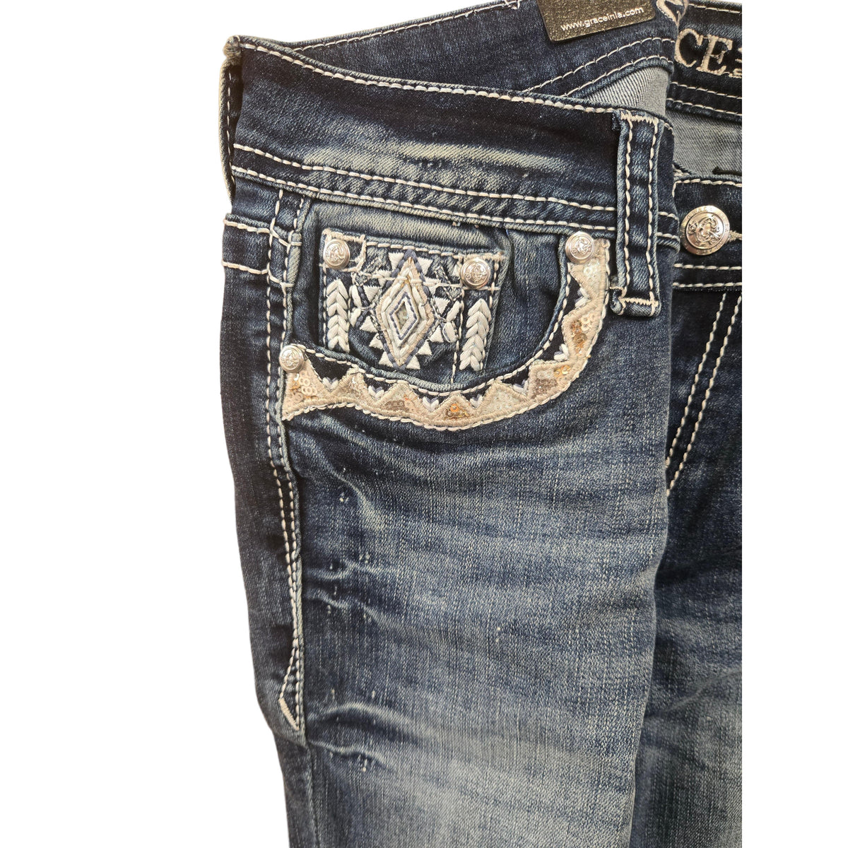 Grace in LA Women's Aztec Bootcut Jeans - Blue