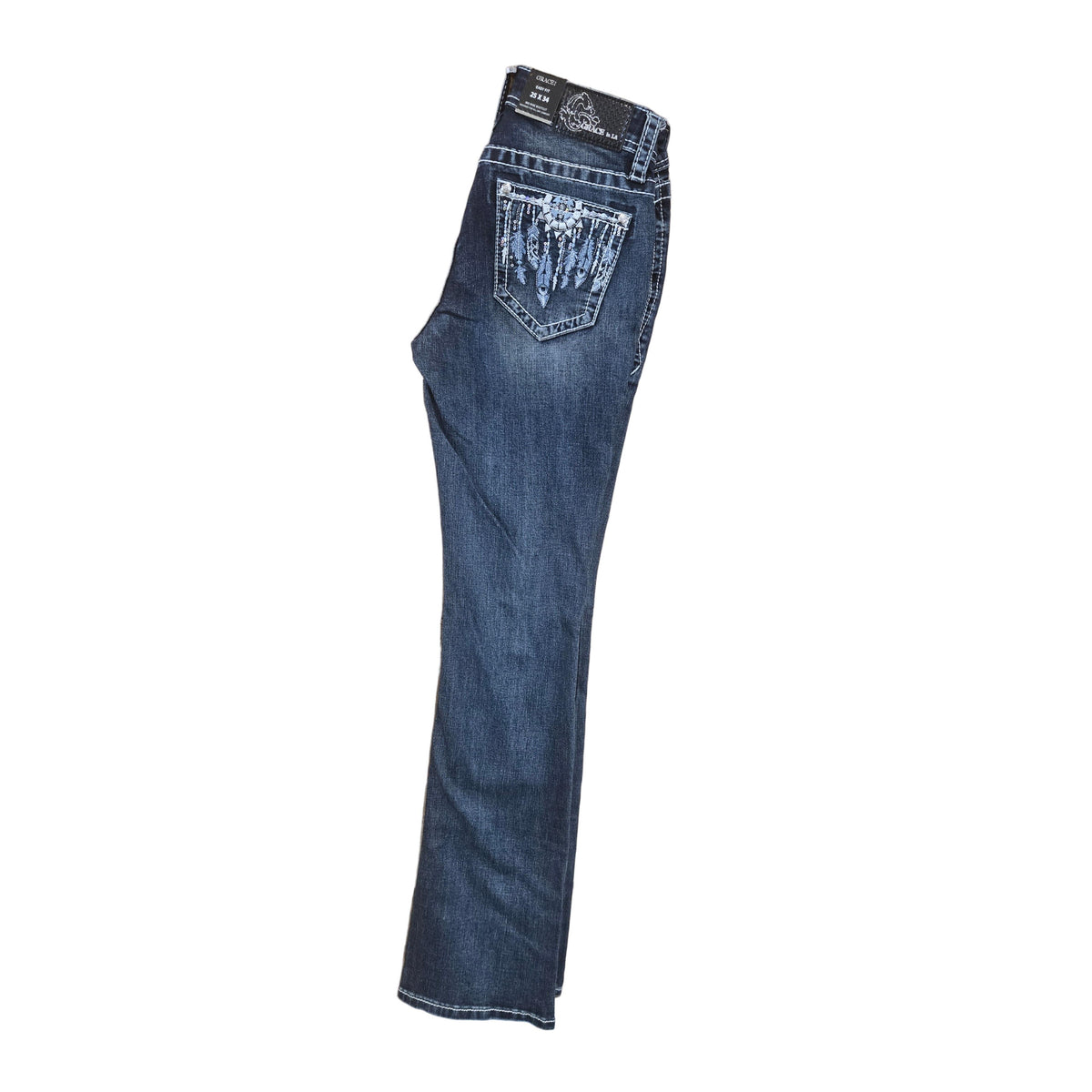 Grace in LA Women's Feather Bootcut Jeans- Blue - Irvine Tack & Western Wear