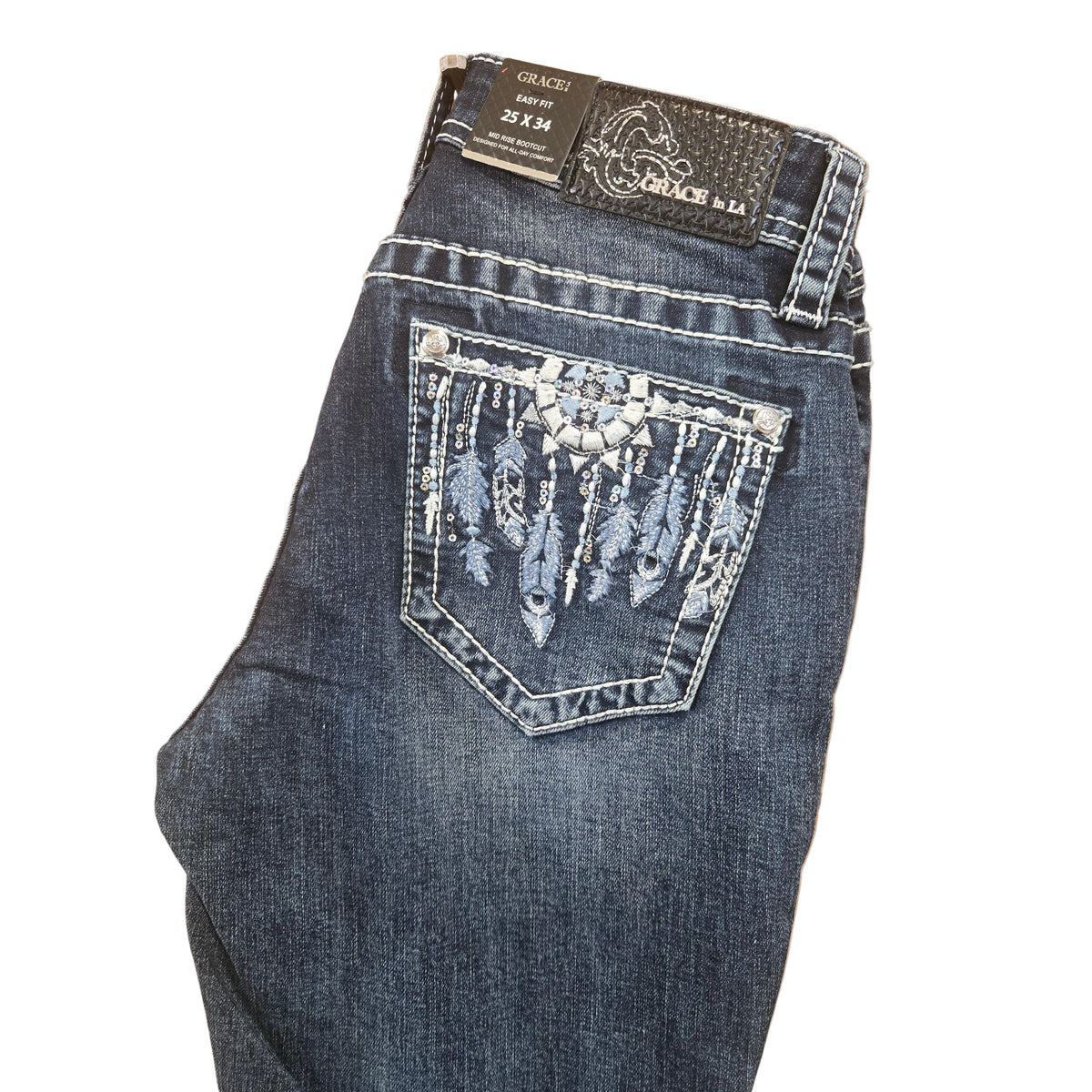 Grace in LA Women's Feather Bootcut Jeans- Blue - Irvine Tack & Western Wear