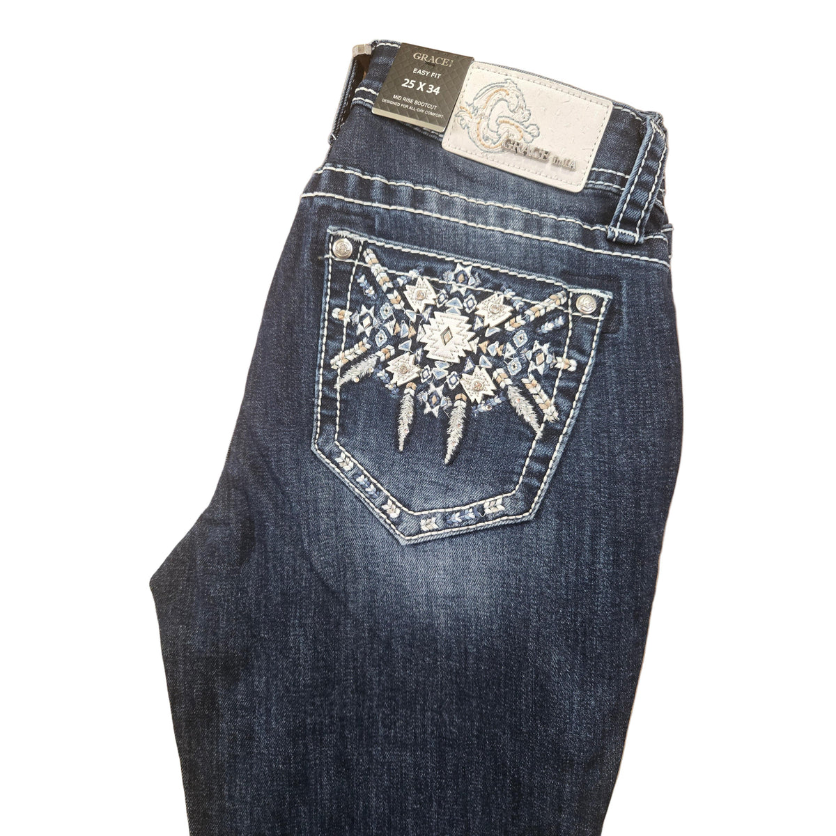 Grace in LA Women's Aztec Bootcut Jeans - Blue