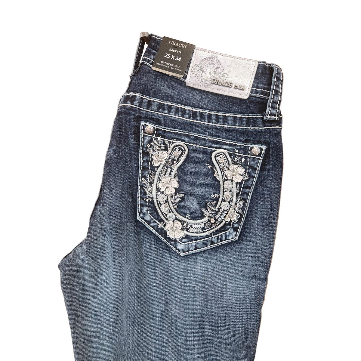 Grace in LA Women's Horseshoe Bootcut Jeans - Blue