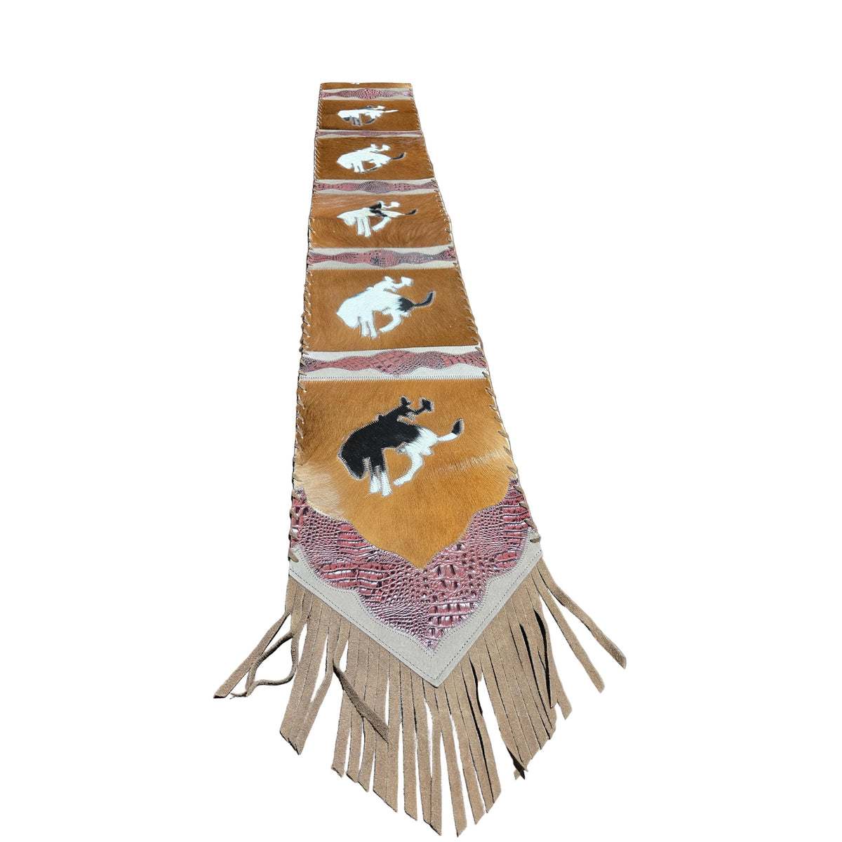 D2W Trading Table Runner Model 2 Bucking Horse w Details Croc Red w Fringes 10Ft