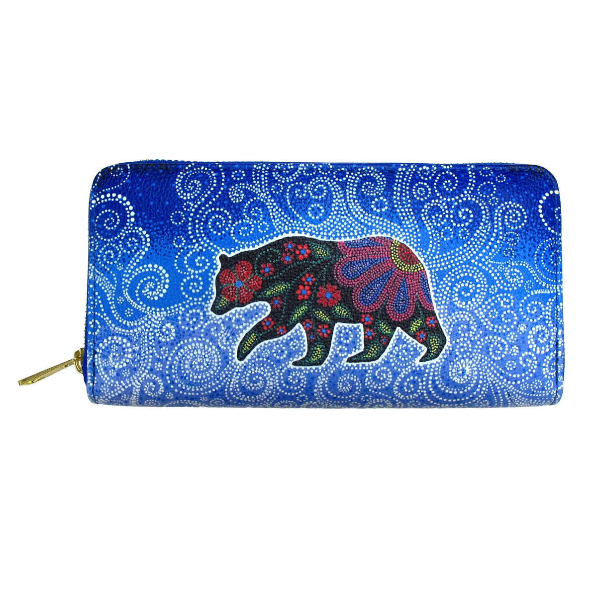 Kim McDonough Celestial Bear Zip Around Wallet- Blue