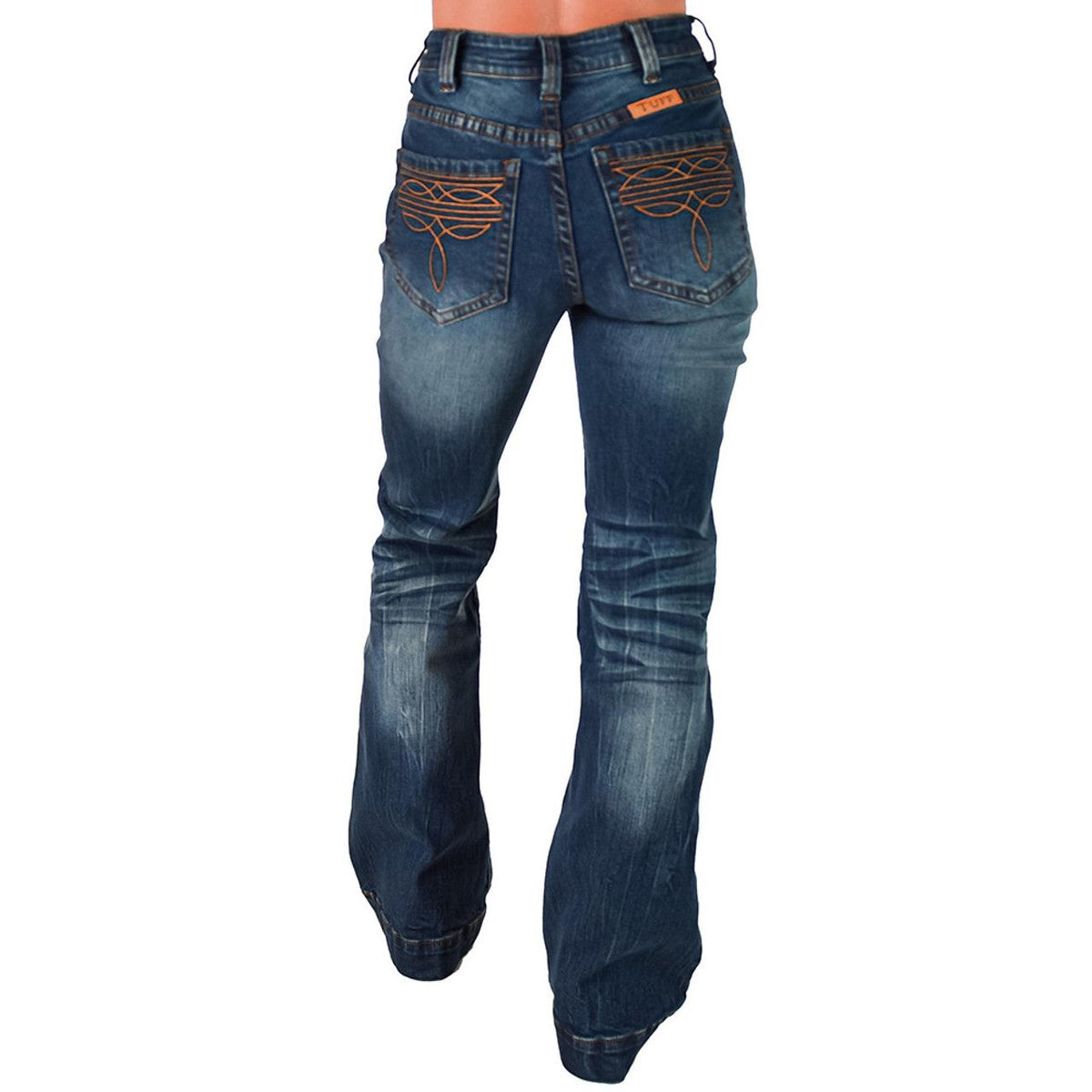 Cowgirl Tuff Women's Western Bootstitch  Trouser Jeans- Medium Wash