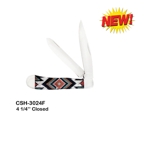 Circle SH Navajo Trapper Folding Knife - Black/Rust/White - Irvine Tack & Western Wear
