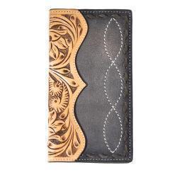M&F Men's 3D Rodeo Style with  Floral Hand Tooled Floral Buck Lace Wallet- Black/Brown
