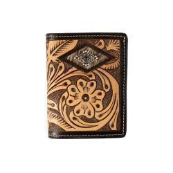 M&F Men's 3D Trifold Hand Tooled with Floral Diamond and Calf Hair- Brown