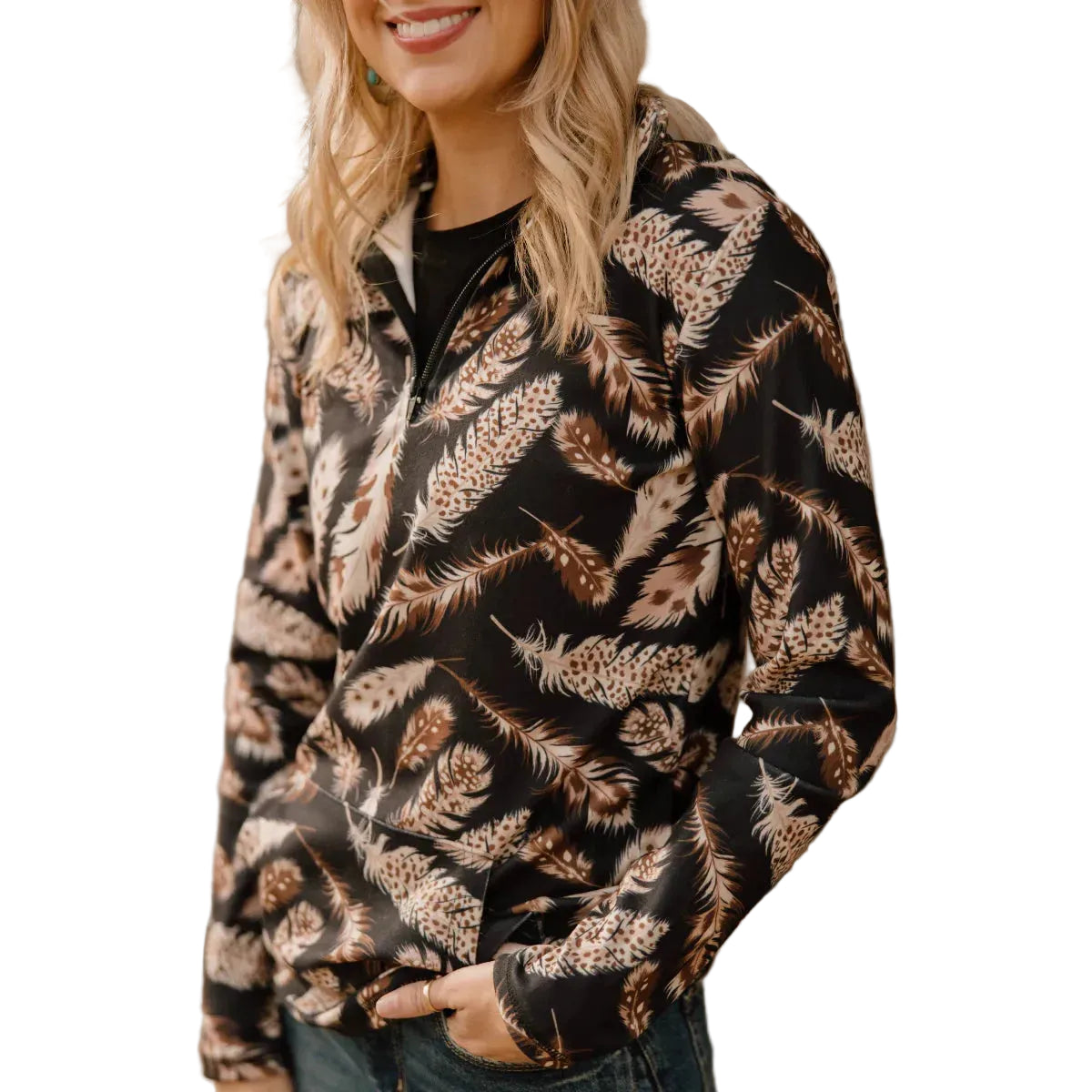 Sterling Kreek Women's Long Sleeve Feathered Grace Pullover- Black - Irvine Tack & Western Wear