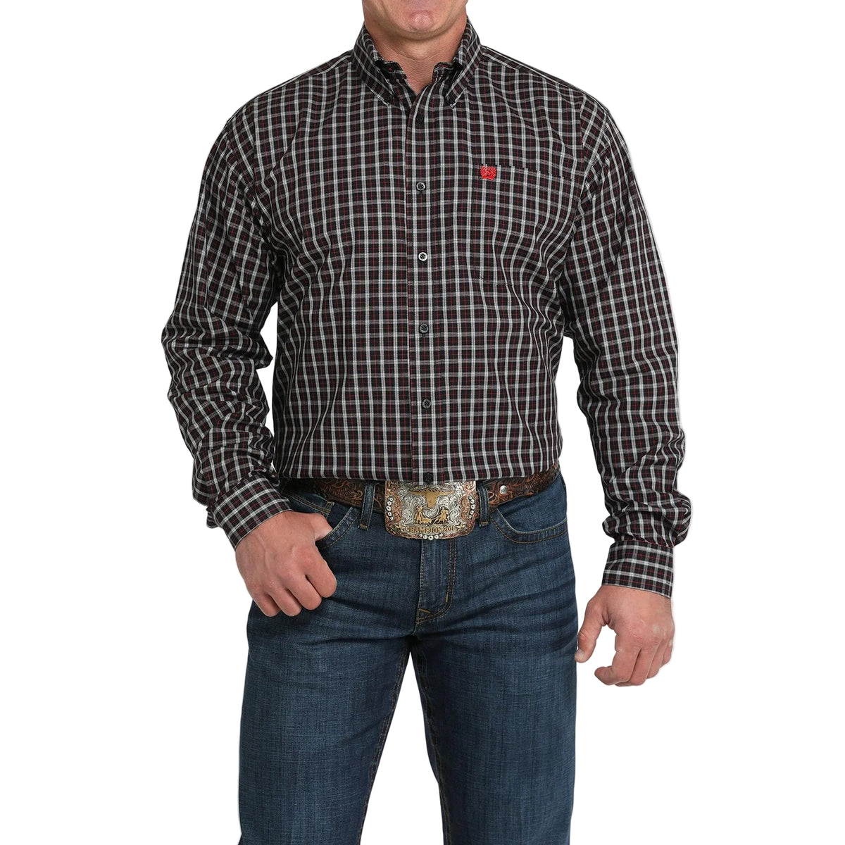 Cinch Men's Long Sleeve Western Plaid Shirt - Black