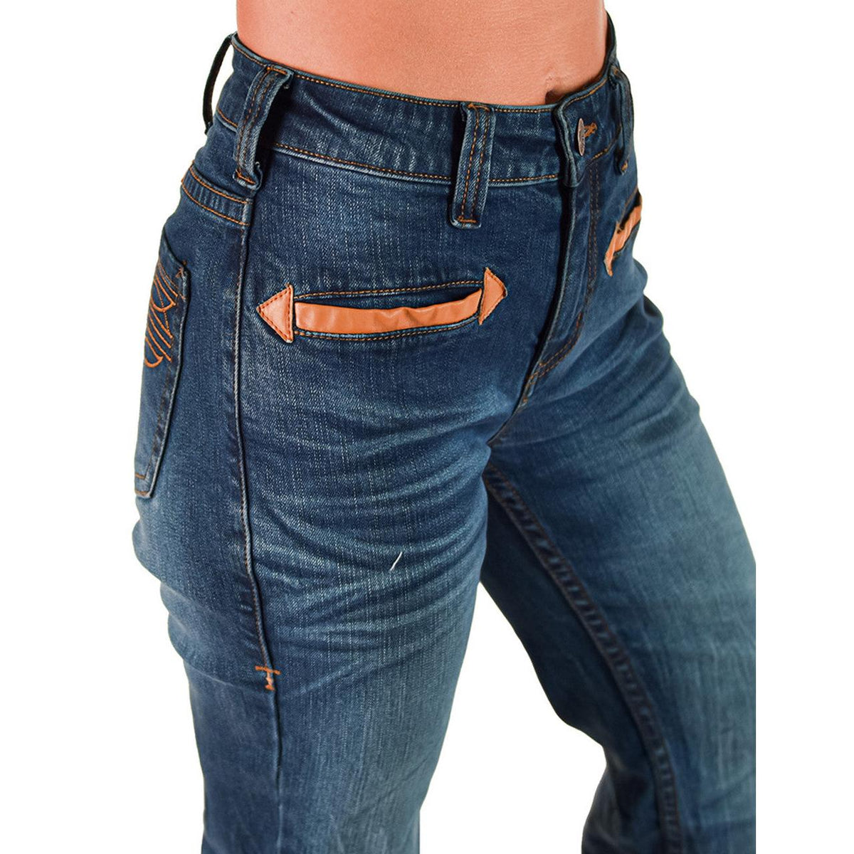 Cowgirl Tuff Women's Western Bootstitch  Trouser Jeans- Medium Wash