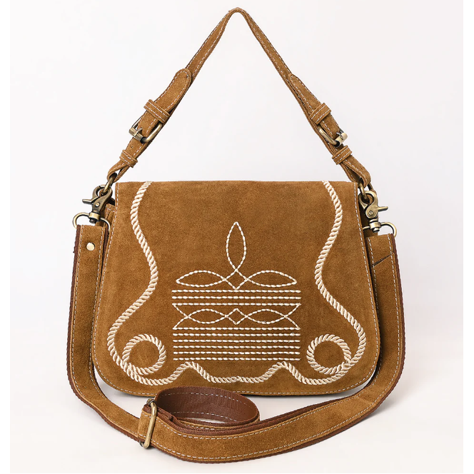 American Darling Women's Genuine Western Suede Leather Crossbody Purse