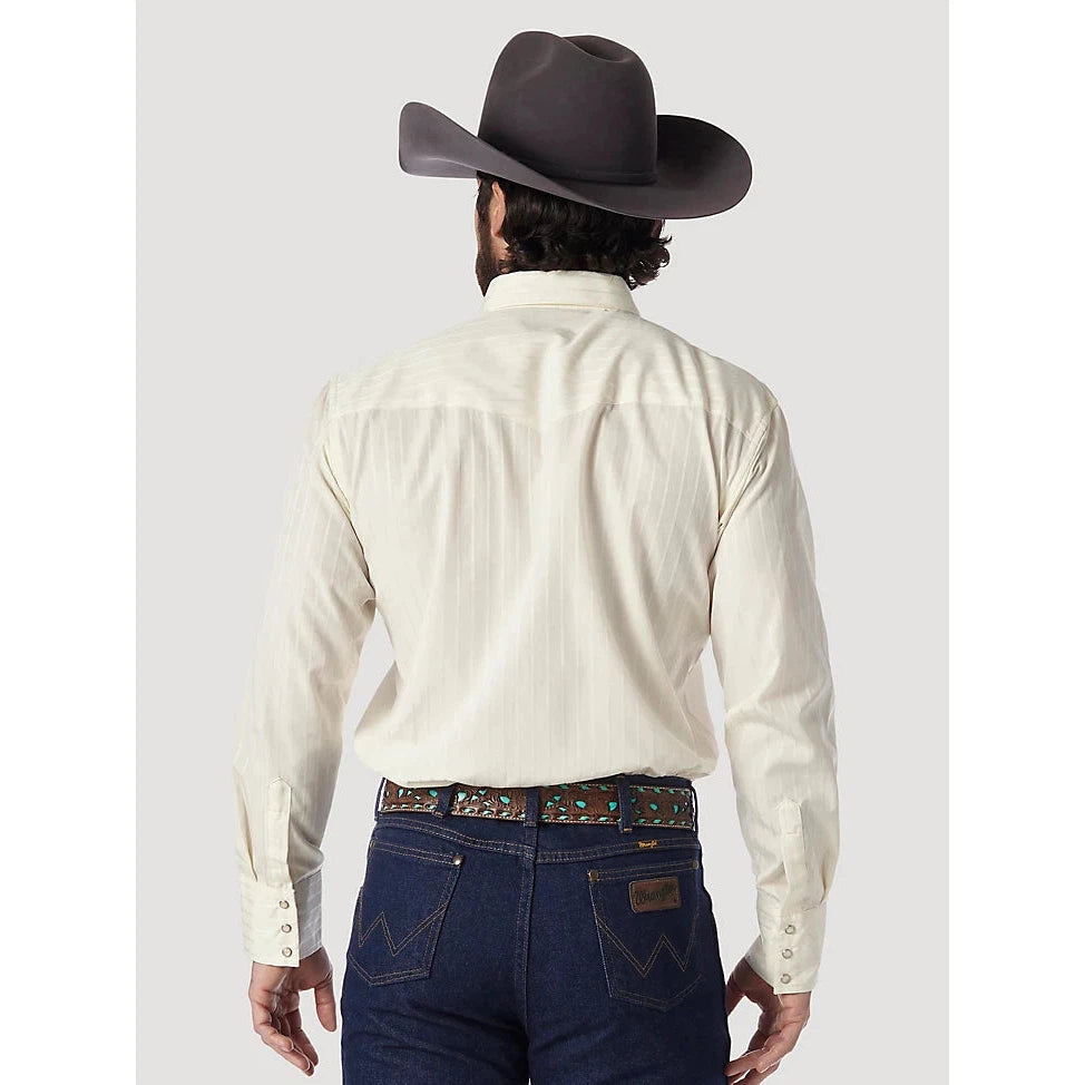 Wrangler Men's Long Sleeve Snap Dobby Stripe Shirt - Tan - Irvine Tack & Western Wear