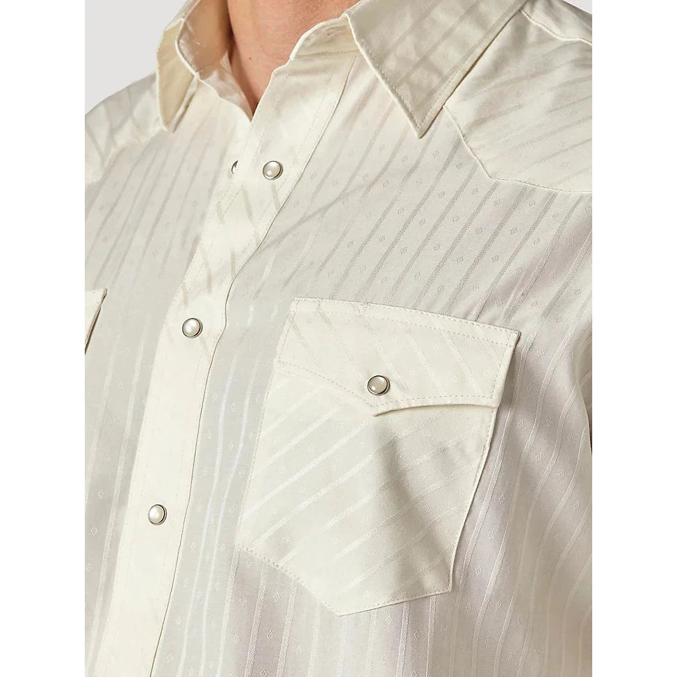 Wrangler Men's Long Sleeve Snap Dobby Stripe Shirt - Tan - Irvine Tack & Western Wear
