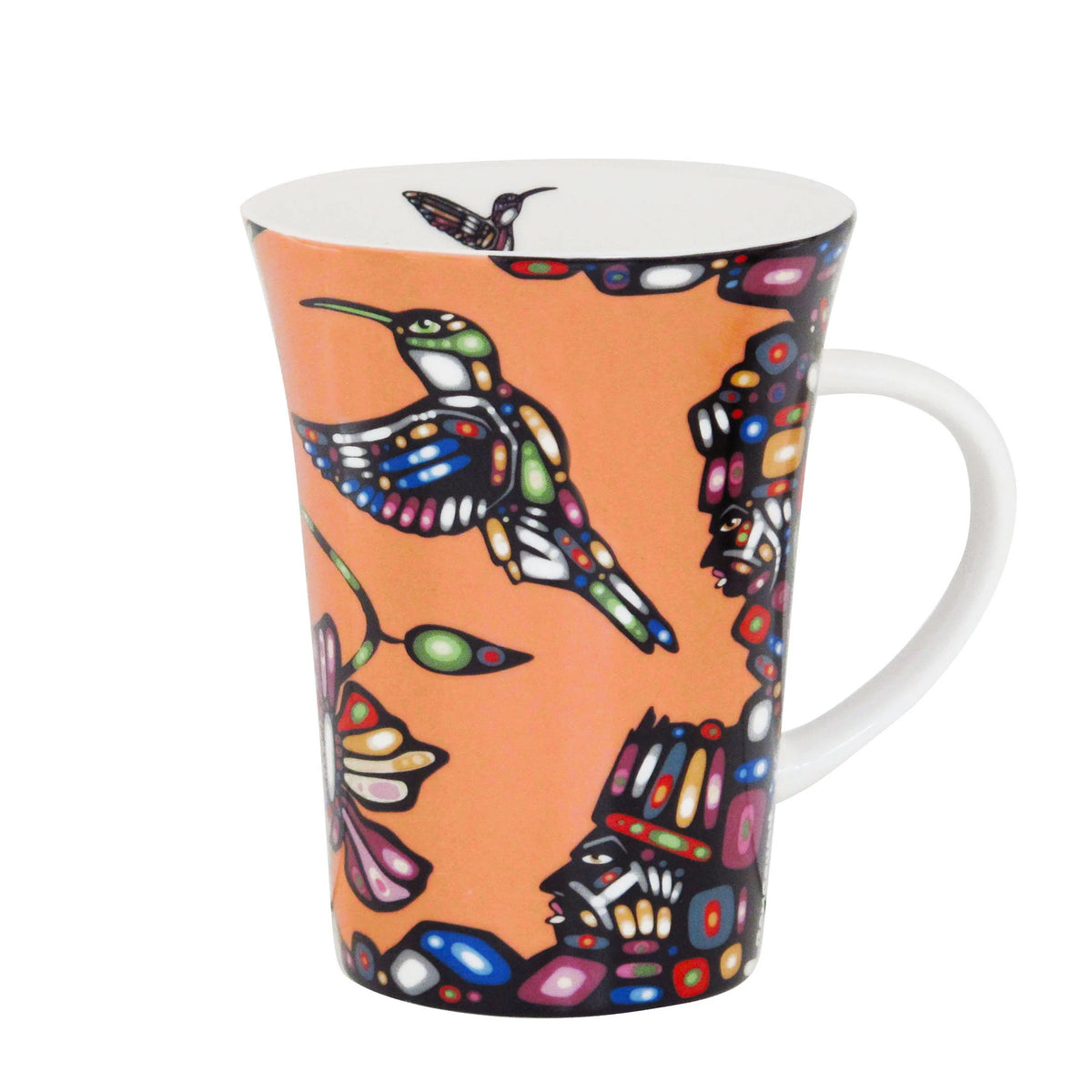 John Rombough Hummingbird  Decal 10 oz Porcelain Decal Slender Mug - Orange