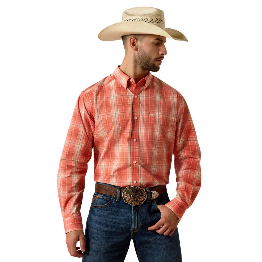 Ariat Men's Pro Noble Classic Fit Long Sleeve Shirt- Hot Coral