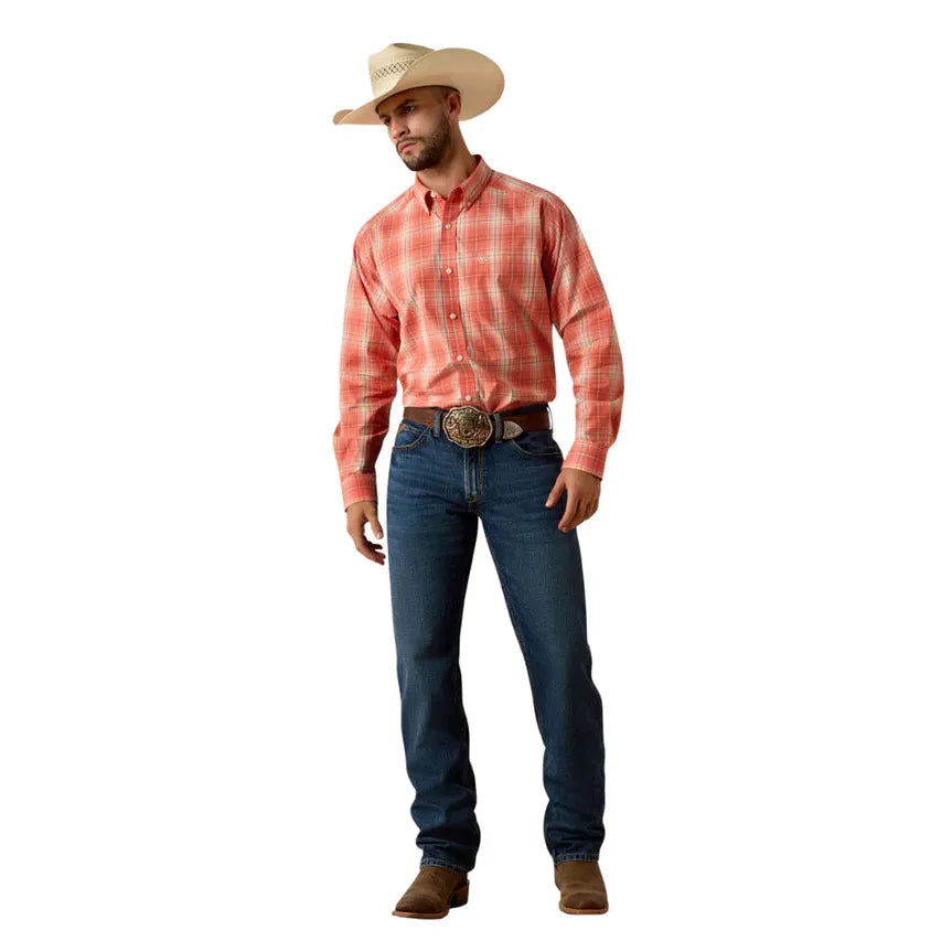 Ariat Men's Pro Noble Classic Fit Long Sleeve Shirt- Hot Coral