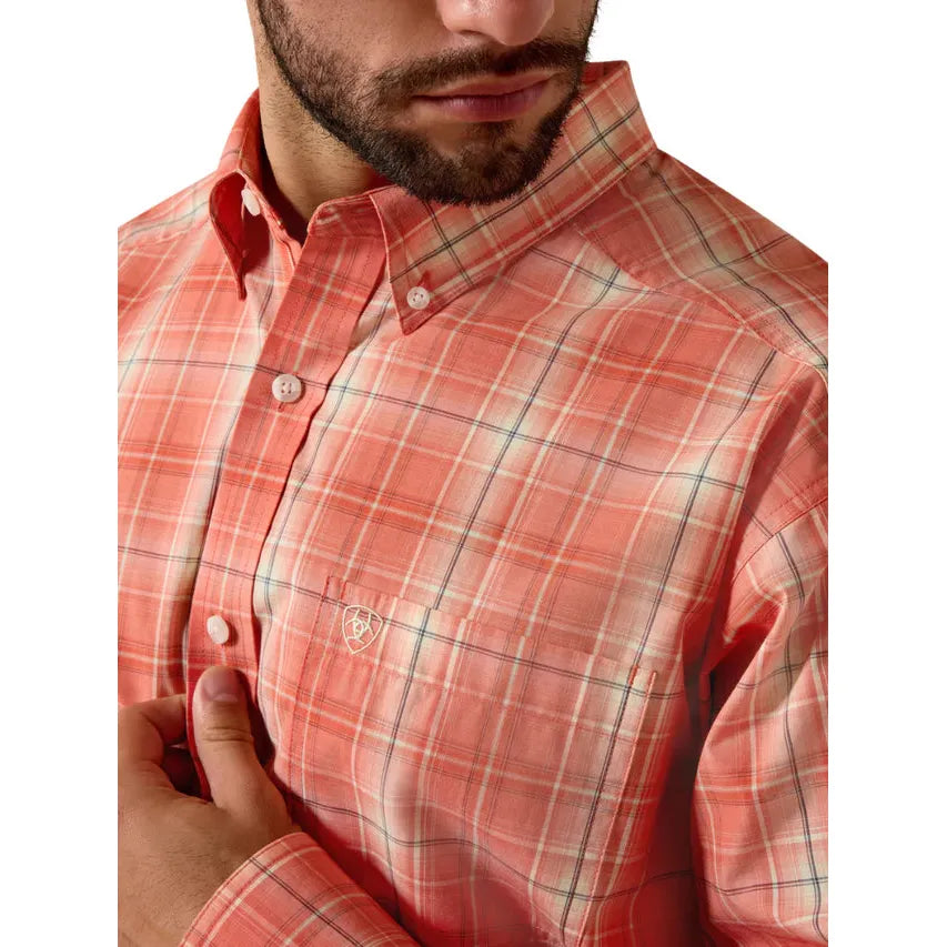 Ariat Men's Pro Noble Classic Fit Long Sleeve Shirt- Hot Coral