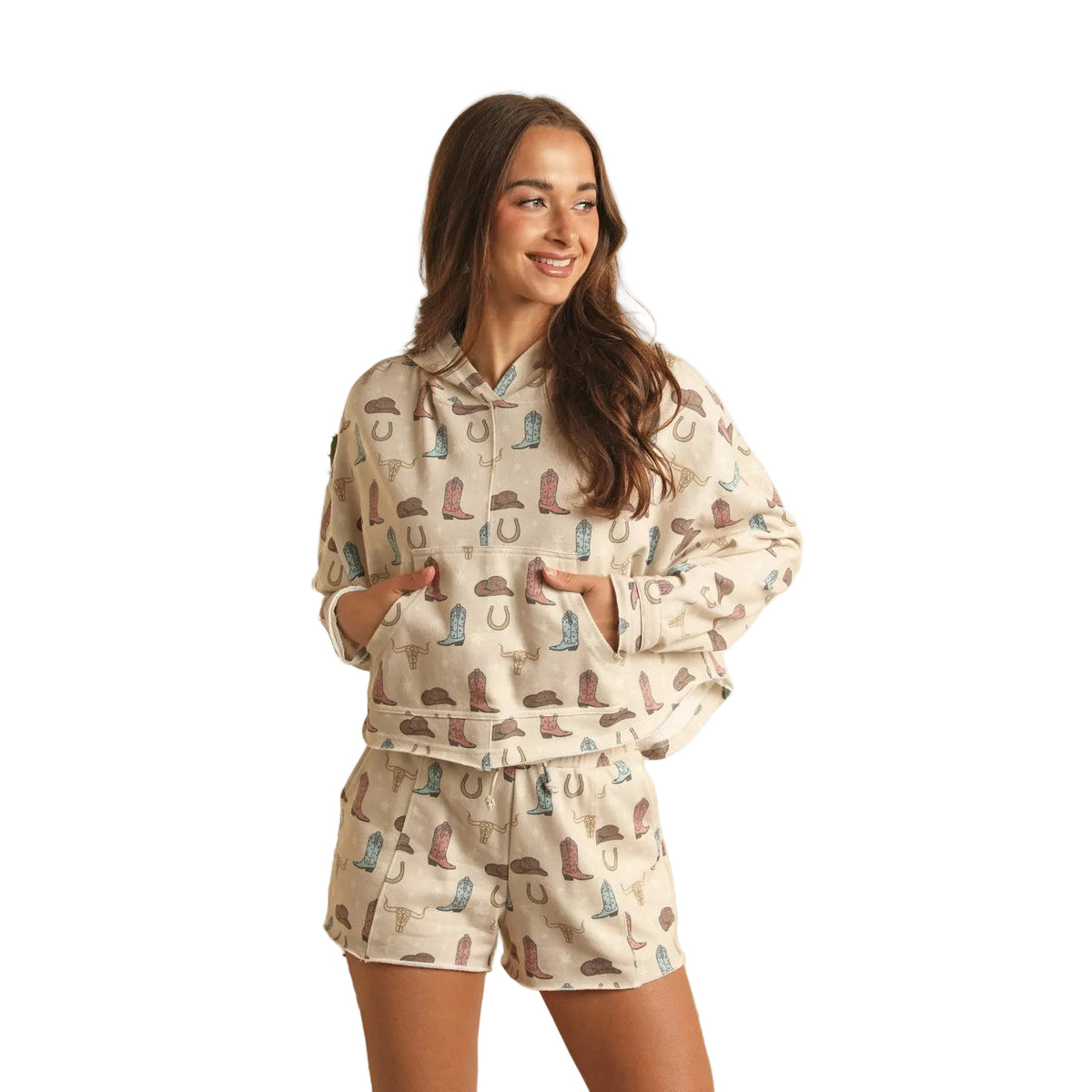 Range by RR Women's Cowgirl Print Oversized Hoodie - Cream
