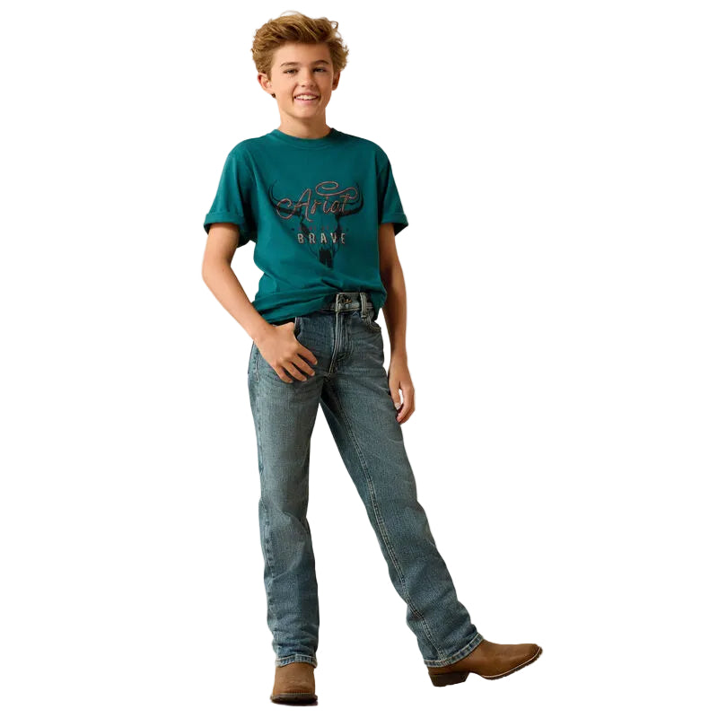 Ariat Boy's Cattle Skull Freedom Short Sleeve Tee Shirt - Mediterranean - Irvine Tack & Western Wear