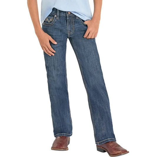 Rock & Roll Boy's Seam Embroidered Straight Stitch Bootcut Jeans - Dark Vintage