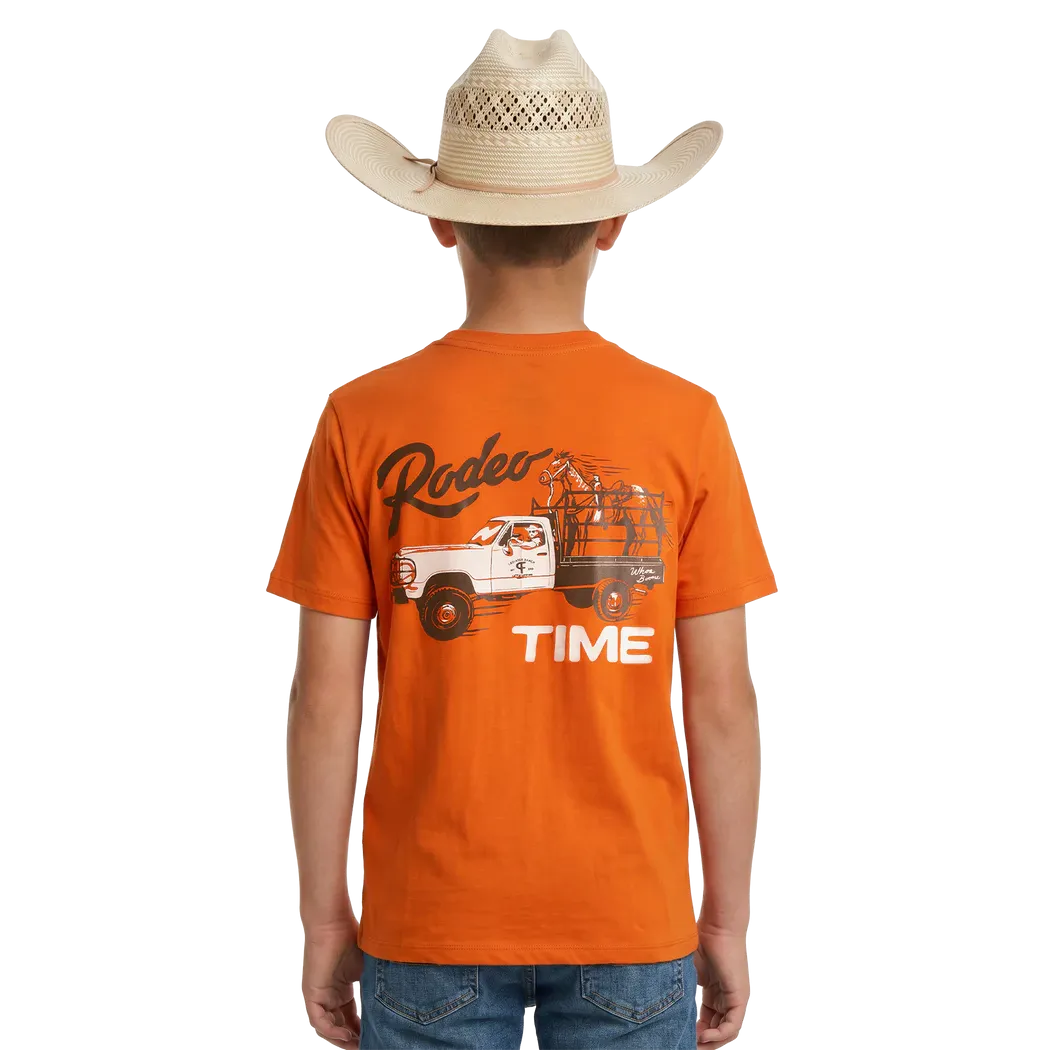 Rock & Roll Boy's Dale Brisby Rodeo Time Truck Graphic Tee Shirt - Rust