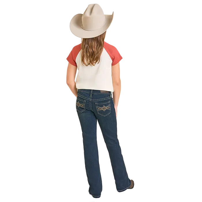 Rock & Roll Girl's Pleather Emb Bootcut Jeans - Dark Wash