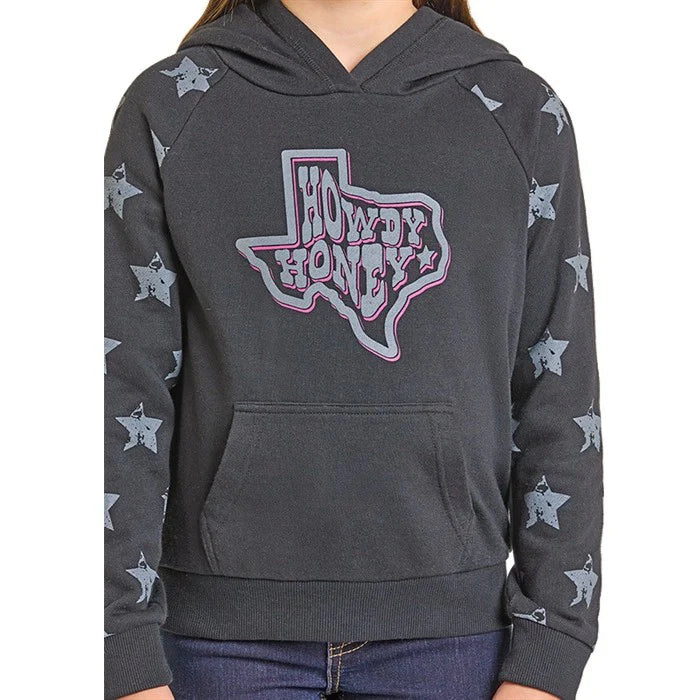 Rock & Roll Girl's Long Sleeve Graphic Hoodie with Star Sleeves - Black