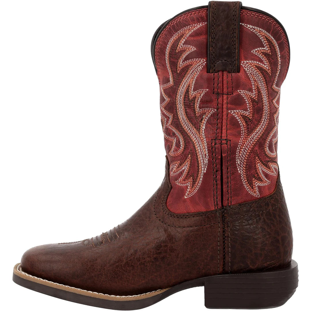 Durango Big Kids Shyloh 8 Inch Square Toe Boot - Mahogany/Dynamite Red