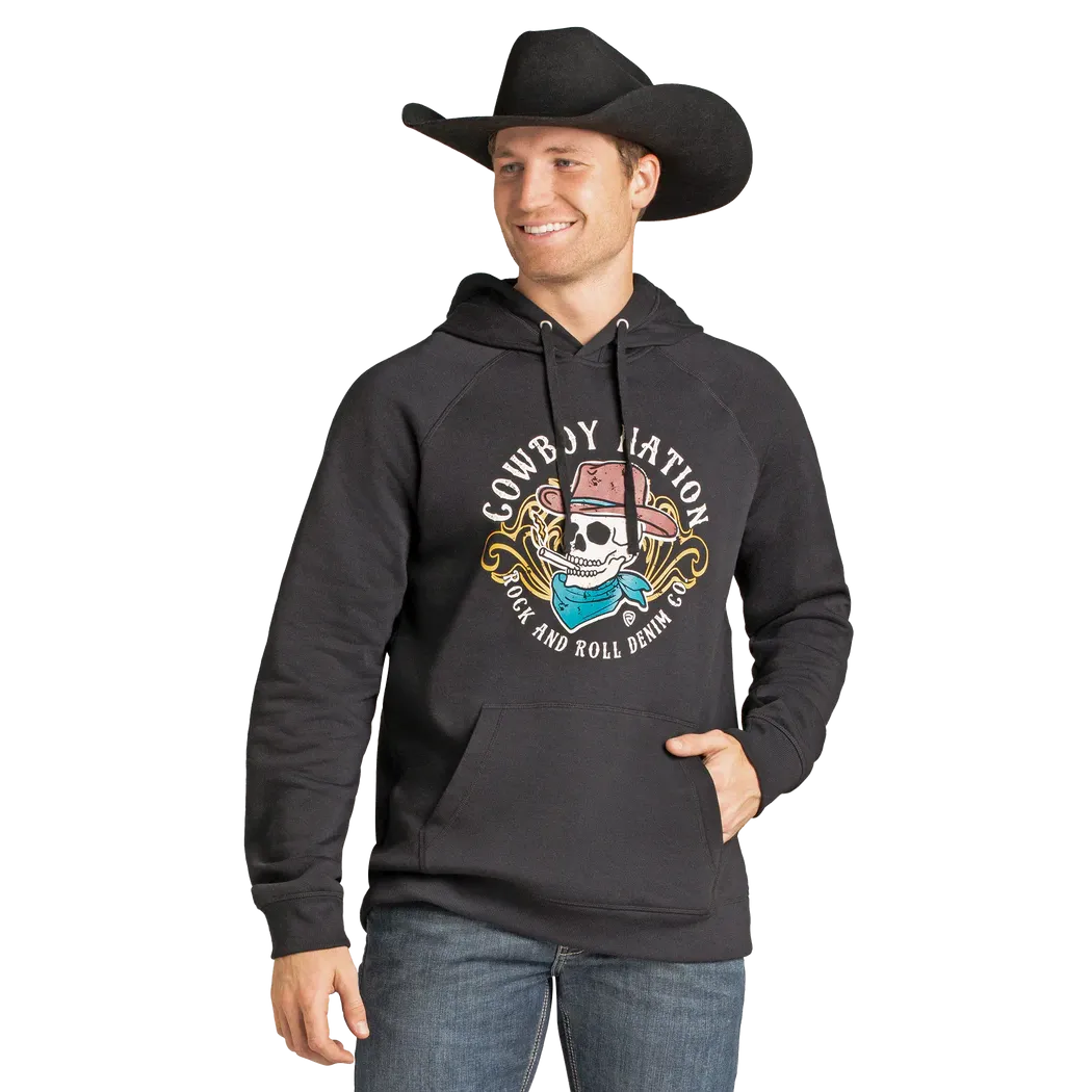 Rock & Roll Men's Long Sleeve Cowboy Nation Skull Graphic Hoodie- Black - Irvine Tack & Western Wear