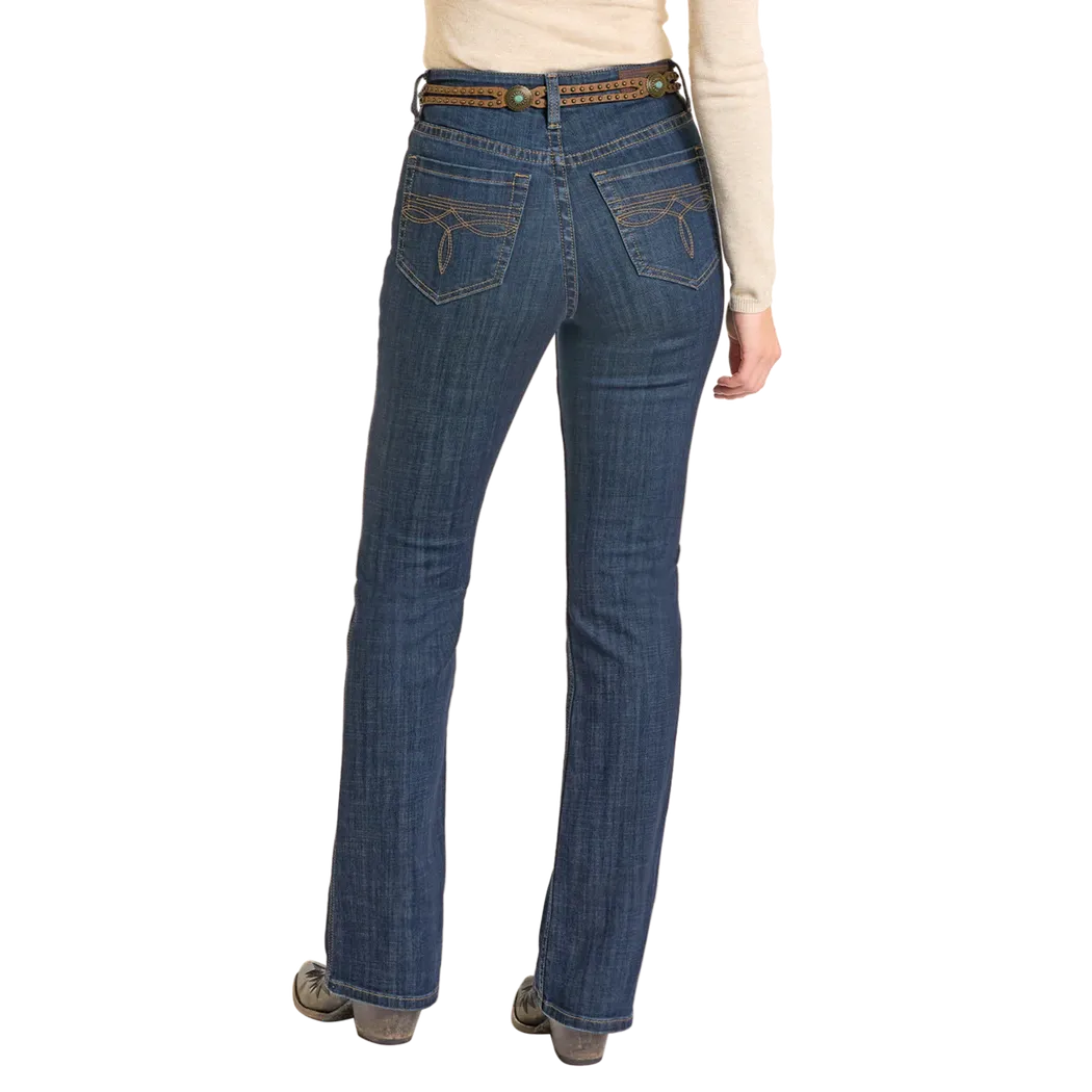Rock & Roll Women's High Rise Front Detail Saddle Stitch Bootcut Jeans - Dark Wash - Irvine Tack & Western Wear