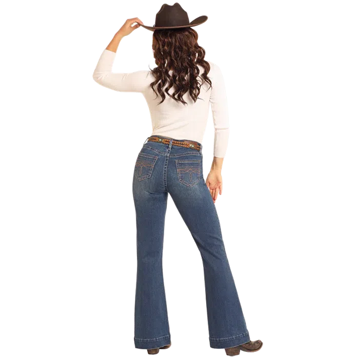 Rock & Roll Women's Cowgirl  Boot Pocket Midrise Trouser - Dark Vintage