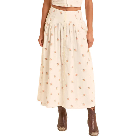 Rock & Roll Women's Flower Print Maxi Skirt - Natural