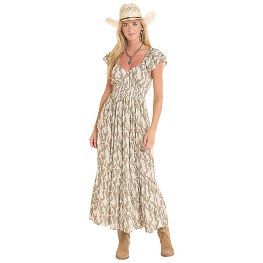 Rock & Roll Women's Cactus Print Maxi Dress - Jade