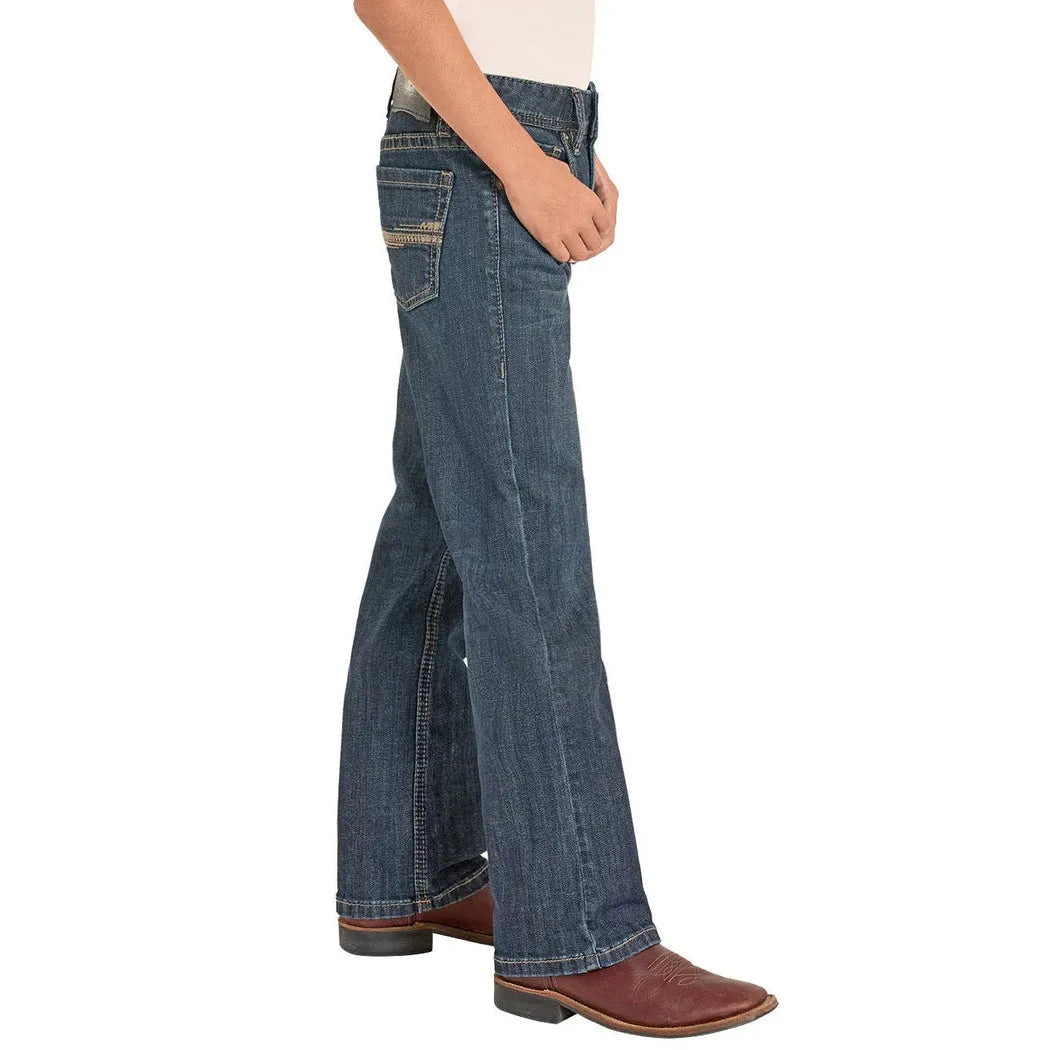 Rock & Roll Boy's Straight Stitch Embroidered Bootcut Jeans - Dark Vintage