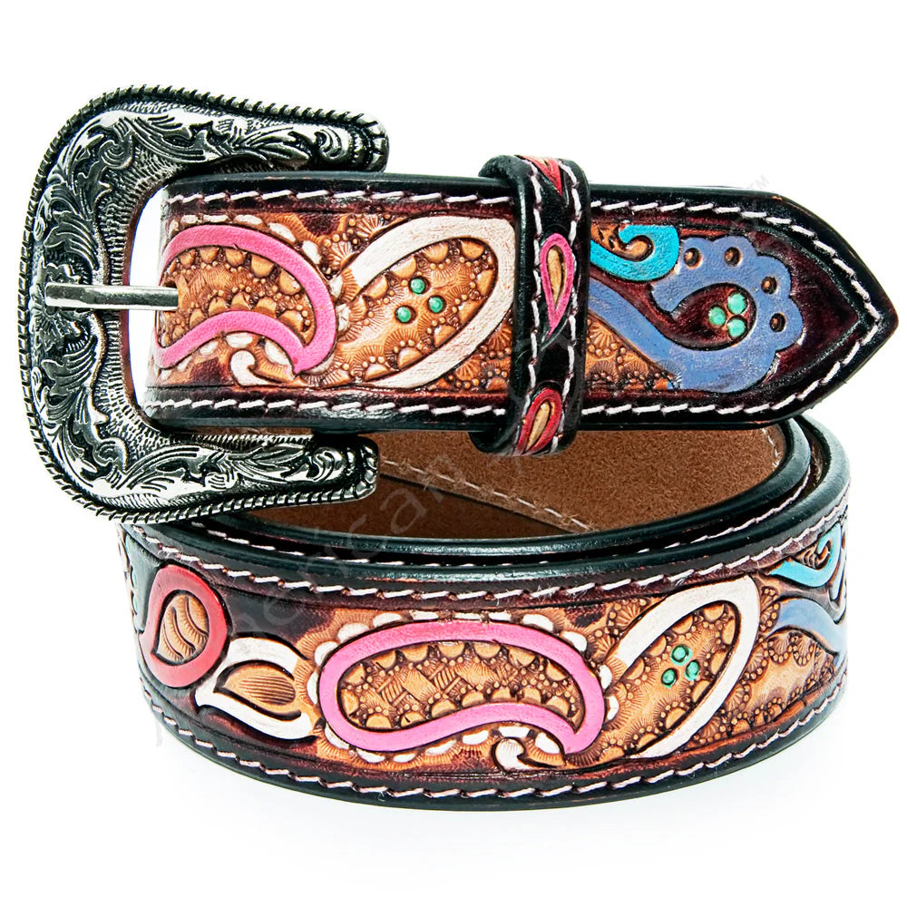 American Darling Hand Tooled Western Leather Belt - Brown/Tan - Irvine Tack & Western Wear