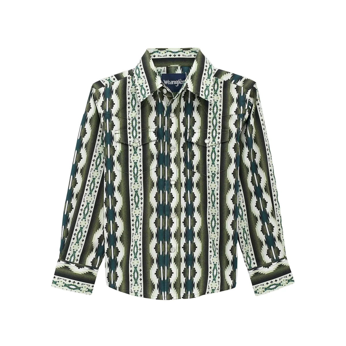 Wrangler® Boy's Checotah Long Sleeve Western Snap Shirt - Olivine