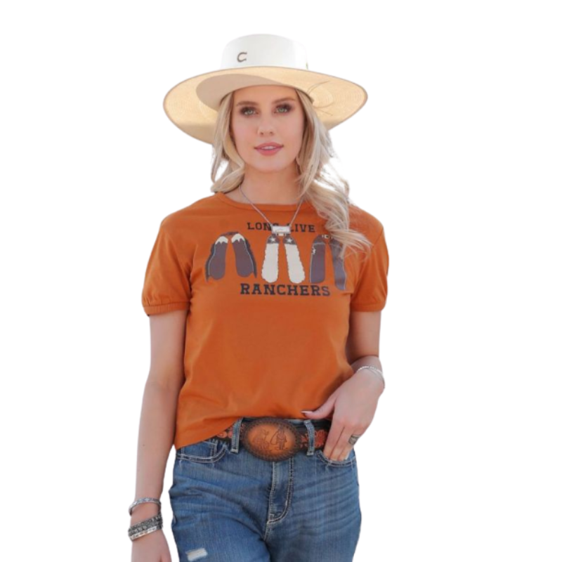 Cruel Women's Long Live Ranchers Crop Short Sleeve T-Shirt - Copper