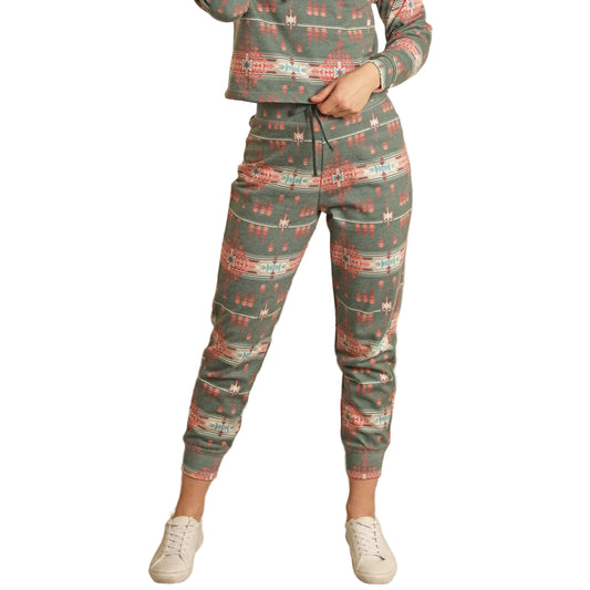 Range by RR Women's Green Aztec Print Joggers - Evergreen