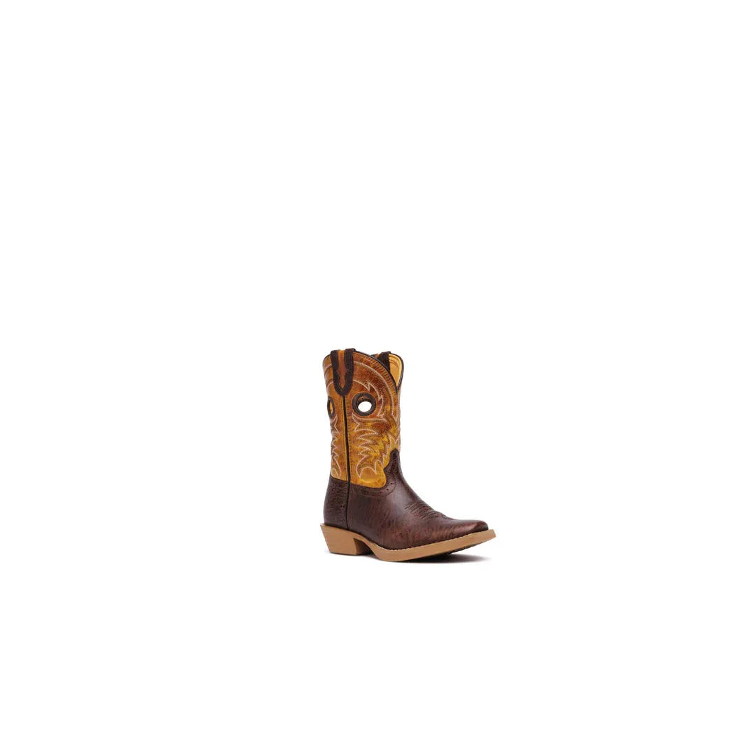 Durango Kid's Shyloh Big Kids 8 Inch Cutter Toe Western Boot - Mole Brown/Golden Maze