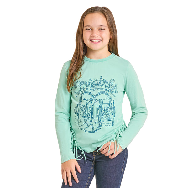 Rock & Roll Girl's Cowgirls Fringe Long Sleeve Tee Shirt - Turquoise - Irvine Tack & Western Wear