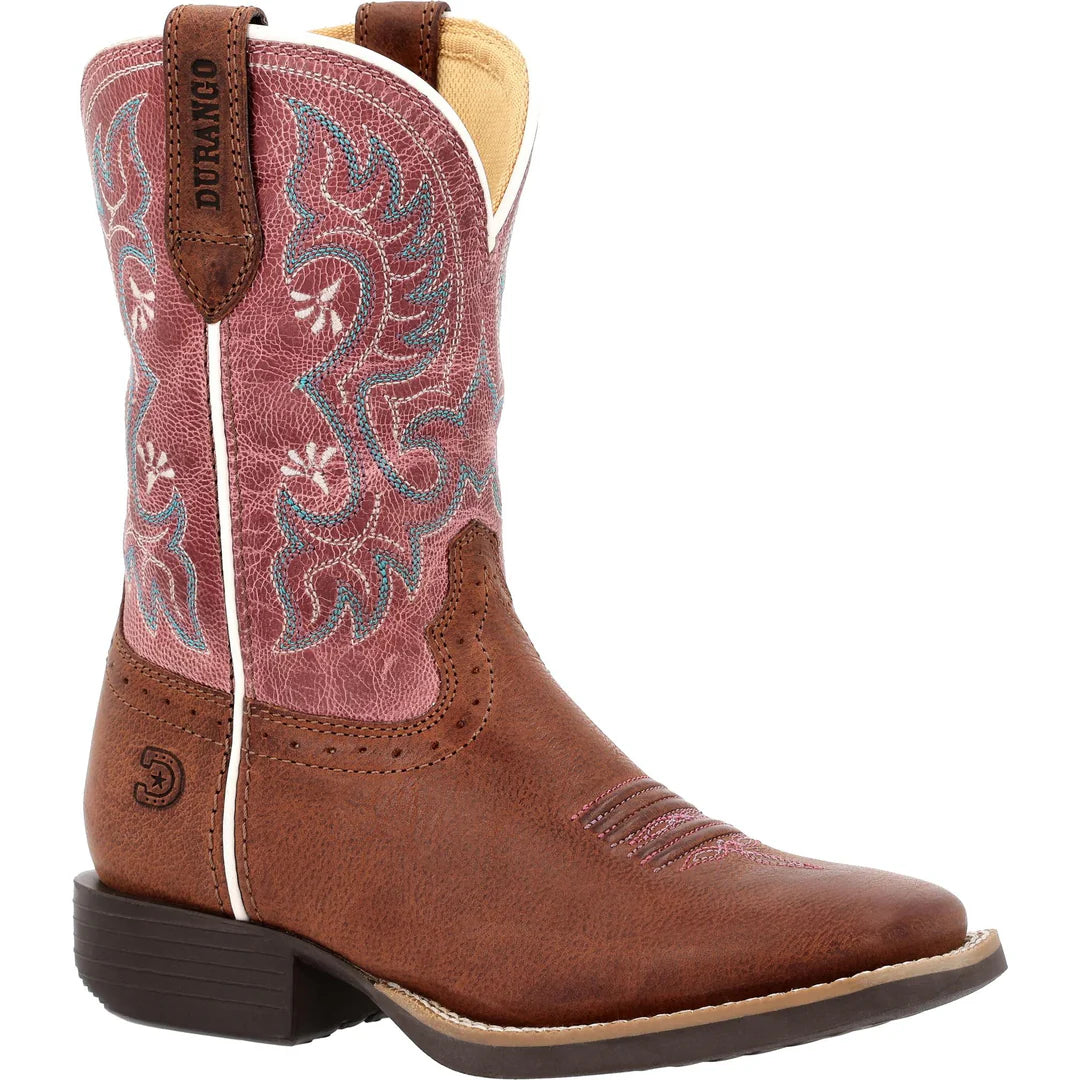 Durango Little Kids Shyloh 8" Square Toe Western Boot - Rusty Brown/ Dusty Rose - Irvine Tack & Western Wear