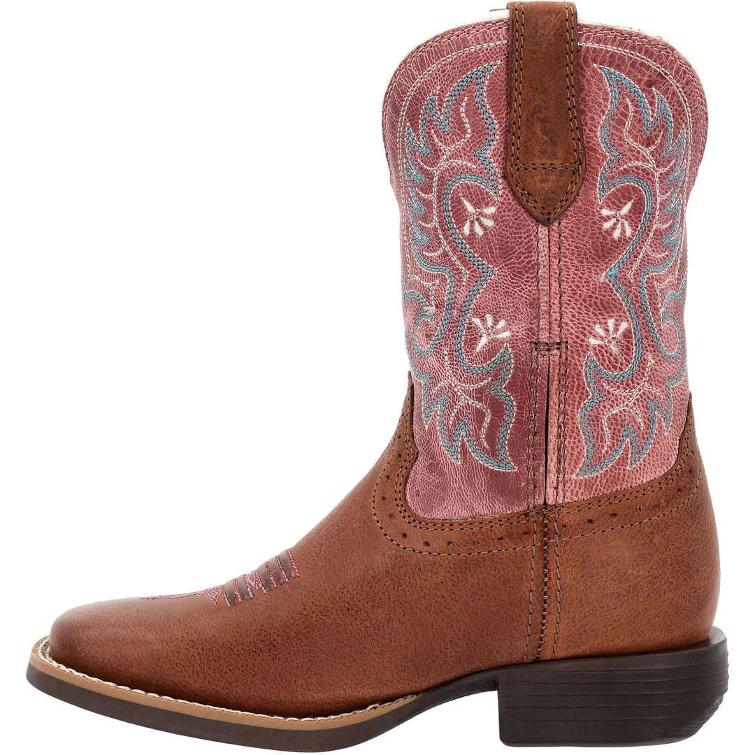 Durango Little Kids Shyloh 8" Square Toe Western Boot - Rusty Brown/ Dusty Rose - Irvine Tack & Western Wear