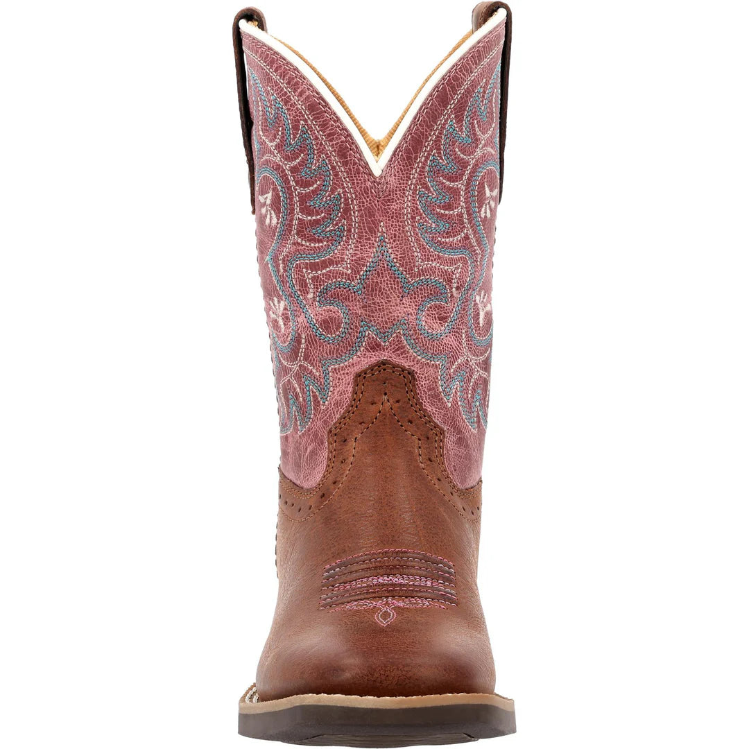 Durango Little Kids Shyloh 8" Square Toe Western Boot - Rusty Brown/ Dusty Rose - Irvine Tack & Western Wear