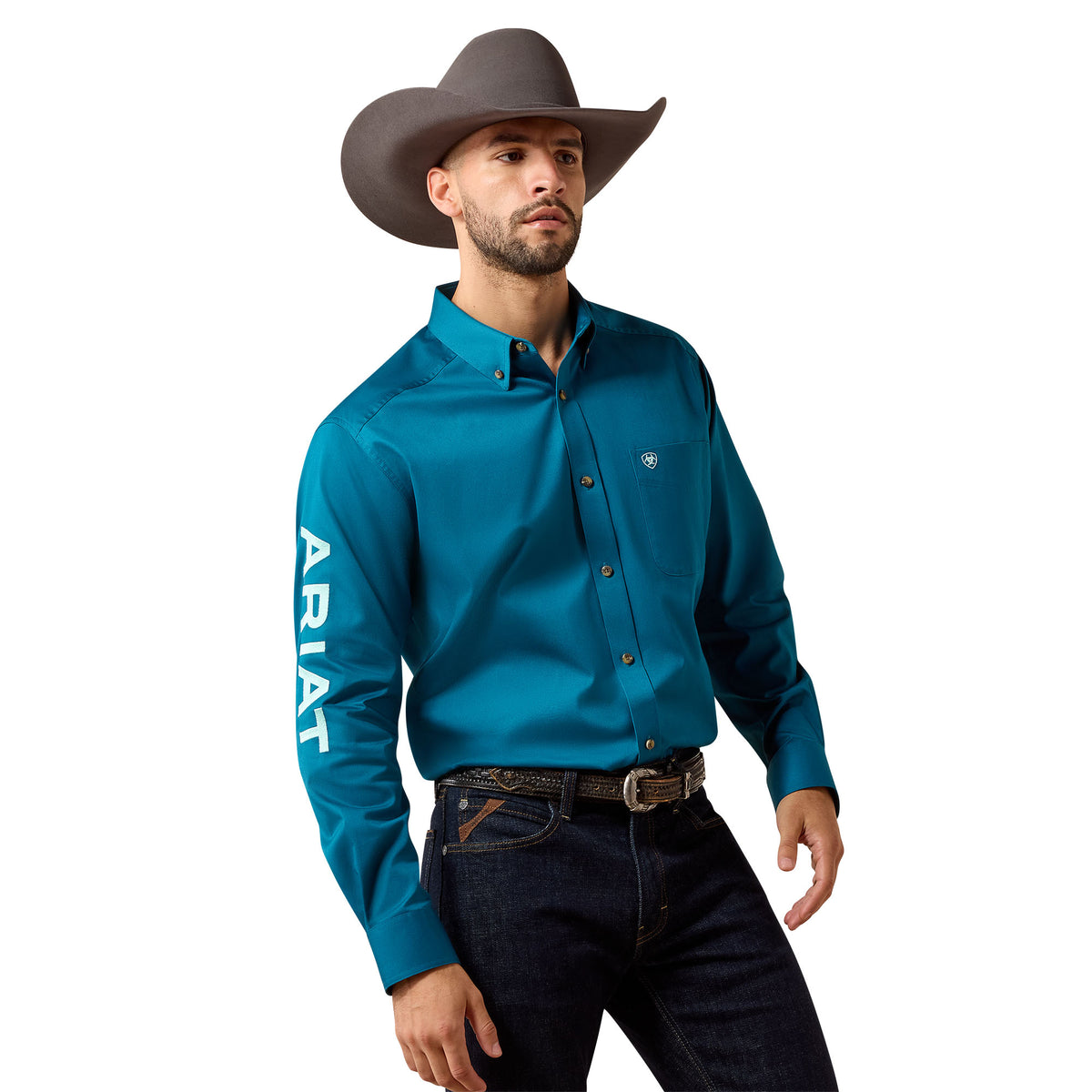 Ariat Men's Team Logo Twill Classic Fit Shirt - Lyons Blue/Mint